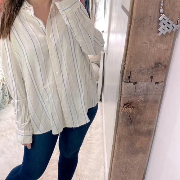 Kal Rieman tan striped button down top size 14 - Picture 1 of 9